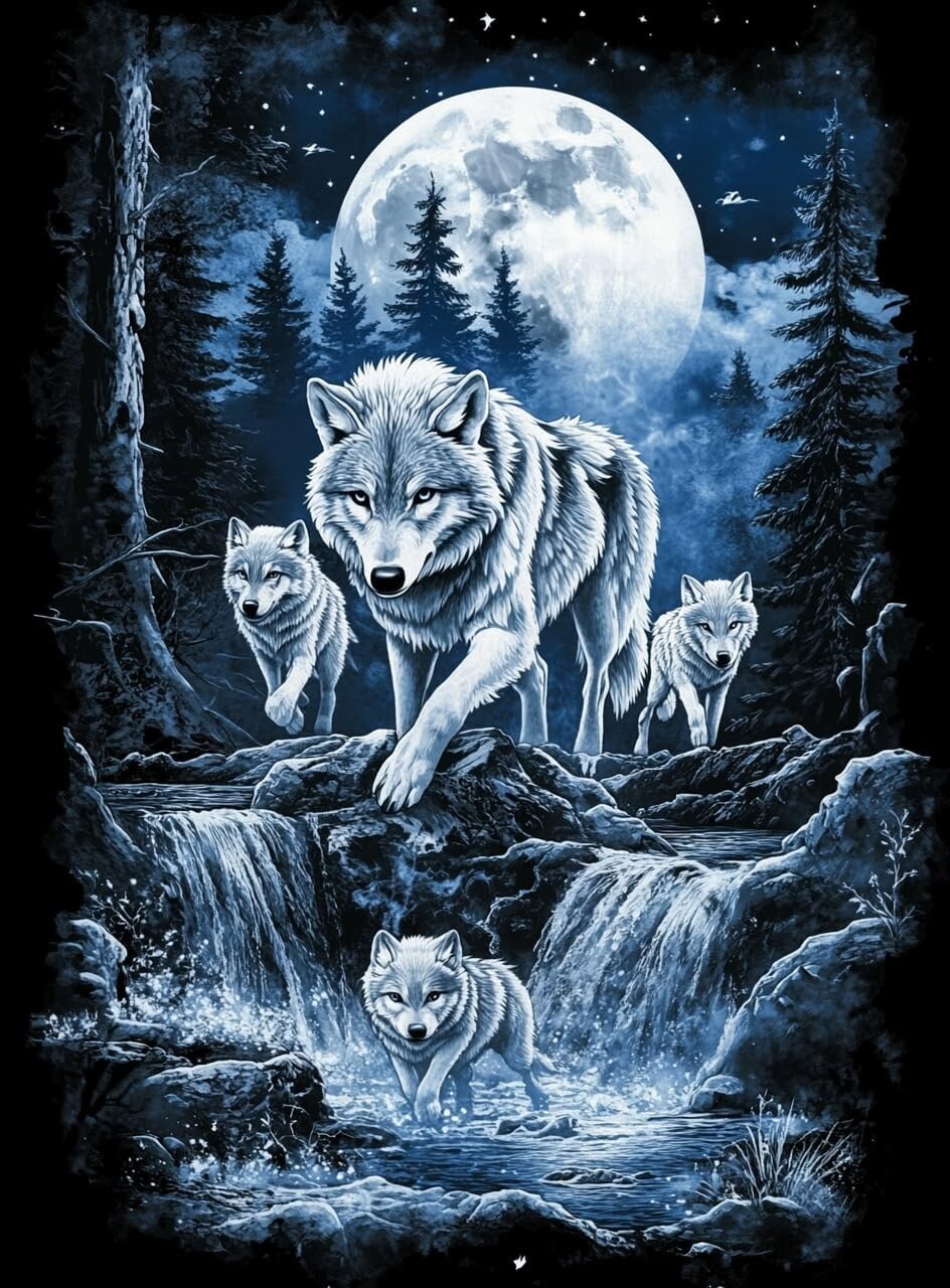 Diamond Art Kits for Adults Full Drill Round Diamond Painting Kits for Beginners Craft Kits for Home Wall Decor Gifts 11.8x15.7inch(Wolves)